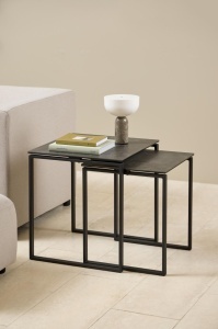 Set 2 piese Masute de cafea Katrine, Negru, 55x50x50 cm