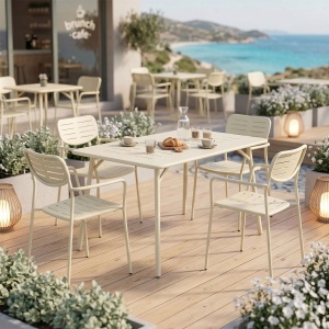 Set 5 masa si scaune gradina, Moraja, Crem, 80x140x72 cm