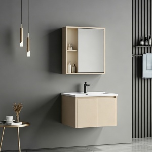 Set mobilier baie inclus lavoar plus masca si dulapior cu oglinda, 2 buc, Chinky, Cappuccino, 60x47x48 cm