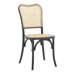Szék, Zozele, natúr rattan, fekete fa, 45x51x88 cm