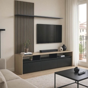 TV komód szett, Delfina, fekete, 190x40x199.5 cm