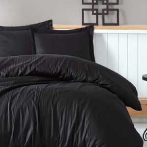 Ágyneműhuzat 2 paplanhuzattal, Family Elegant Stripe, fekete, Deluxe szatén