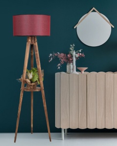 Állólámpa, Sehbali Tripod Yanik Lambader Silindir Hasir Bordo Abajurlu, barna/bordó