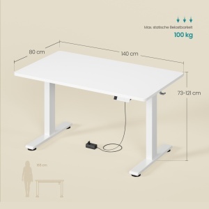 Birou reglabil pe inaltime Songmics, Balok, Alb, 140x80x121 cm - Img 6