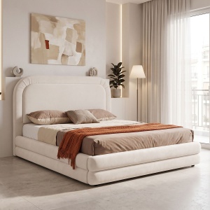 Cadru de pat Arlia, Bej, 217x181x123 cm