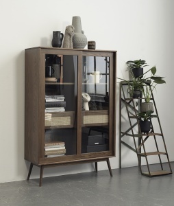 Dulap cu vitrina BARRALI, Nuc, 40x160x110 cm