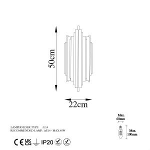 Fali lámpa, Reis, króm, 22x50x11 cm - Img 8