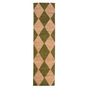 Futószőnyeg, Flair Rugs Effie Diamond, juta, olívazöld, 80x230 cm - Img 2