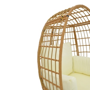 Kerti fotel, Frox, fonott rattan, natúr és fekete fém lábak, bézs párna, 96x76x145 cm - Img 6