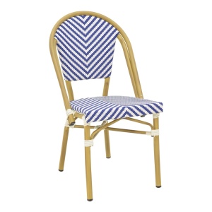 Kerti szék Uarmin, natúr alumínium, kék-fehér textil, 46x57x85 cm