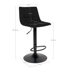 Scaun de bar tapitat Middelfart, Negru, 45x43x88/108 cm - Img 3