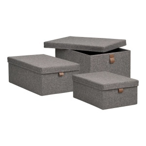 Set 3 piese Cutii de depozitare textile Noto, Gri inchis, 38x26x16 cm - Img 3
