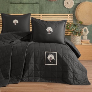 Set cuvertura matlasata Verra cu broderie 3 piese Gri inchis (Bumbac 100%)