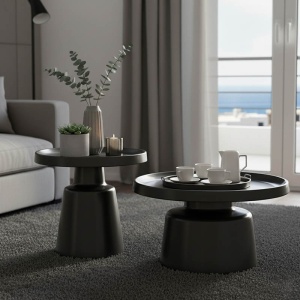 Set masute de cafea, 2 buc, Ginoze, Pako, Negru 70x70x38 cm