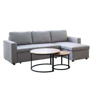 Set mobilier studenti masute de cafea si canapea modulara, 3 buc, Zene, Natural, 223x146x85 cm - Img 2