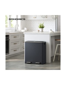 Szelektív hulladékgyűjtő 2 rekesszel, Songmics, LTB60GS, 2 x 30 L, szürke - Img 2