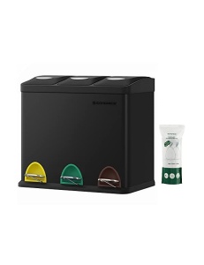 Szelektív hulladékgyűjtő, Songmics, 3x8L, LTB24BK, fekete