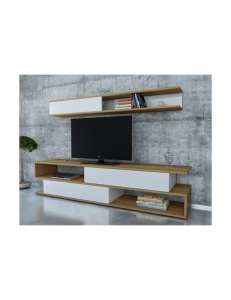 TV komód szett, Sims, fehér-teak