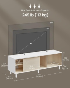TV-konzol, Vasagle, fehér, 140x39x45 cm - Img 6