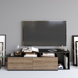 TV-szekrény, Nexera, fekete, Walnut - Img 2
