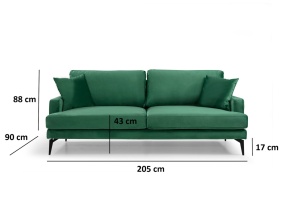 3-személyes kanapé, Papira, zöld, 205x90x88 cm - Img 4
