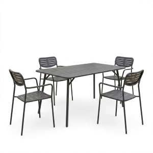 5 darabos kerti asztal és szék szett, Moraja Deraby V1, fekete, 80x140x72 cm - Img 2