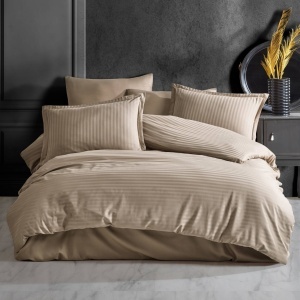 Ágyneműhuzat, Stripe Satin V1 Light Brown, deluxe szatén