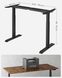 Állítható íróasztal váz, Songmics Balok, fekete, 175x60x119 cm - Img 7