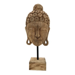 Asztali dekoráció, Buddha maszk, natúr mangófa és vas, 20x18.5x48.5 cm
