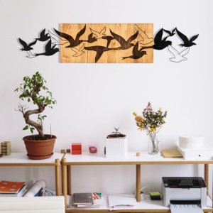 Fa és fém kép Albatros, fekete, 111x25 cm