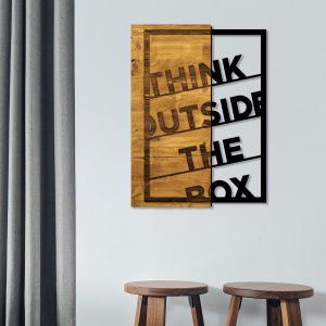 Fa és fém kép Think, dió, 42x58 cm