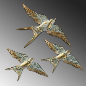 Fali dekoráció, Flying Swallow, arany, 28x19x2 cm - Img 5