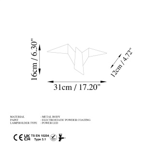 Fali lámpa, Pacali, arany, 31x12x16 cm - Img 7