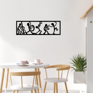 Fém fali kép Musicians, fekete, 60x19 cm