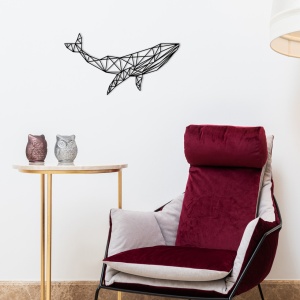 Fém fali kép Whale, fekete, 56x31 cm
