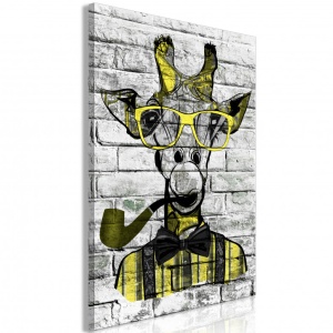 Festmény Giraffe with Pipe (1 részes) Függőleges, Sárga, 60x90 cm