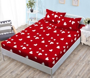 Gumírozott alsó lepedő, Red Love, 2 párnahuzattal, 180x200 cm, finom pamut (flanel)