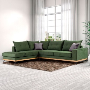 Jobbos sarokkanapé, Luxury II, sötétzöld antracit - fekete, 290x235x90 cm