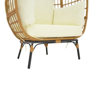 Kerti fotel, Frox, fonott rattan, natúr és fekete fém lábak, bézs párna, 96x76x145 cm - Img 7
