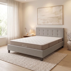 Set 2 piese Cadru de pat si Saltea Mago-Nemesis, Ecru, 213x157x88 cm