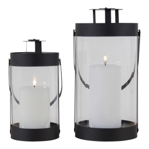 Set 2 piese Lanterne Bondi, Negru, 15x15x32 cm