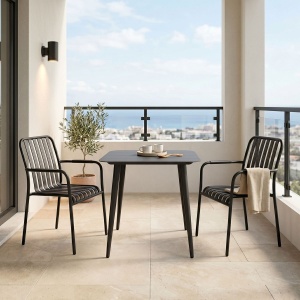 Set masa si scaune dining, 3 buc, Heven Vista, Pako, Negru 80x80x72 cm
