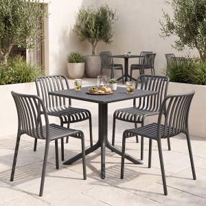 Set mobilier dining 5 piese Zoi Groovy, Antracit, 80x80x74 cm