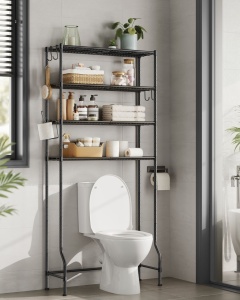 WC vagy mosógép fölé helyezhető polc, Songmics, fekete, 83x30x179 cm - Img 7