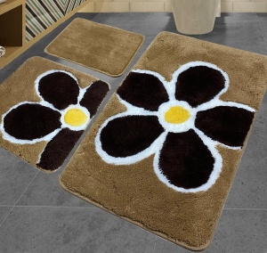 3 darabos fürdőszobai szőnyeg szett, Flower, bézs, akril