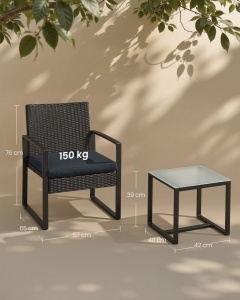 3 darabos kerti szett, Songmics Funland, fekete, 57.5x53x76 cm - Img 6
