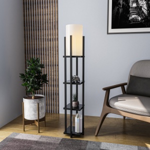 Állólámpa, Shelf, fekete, 25x25x130 cm