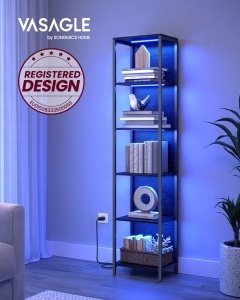 Biblioteca cu LED reglabil, Barnet, Negru, 30.3x40x178.6 cm