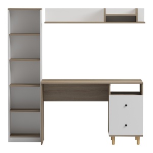 Birou cu biblioteca, Kontor, Pako, Alb 160x50x158.2 cm - Img 3