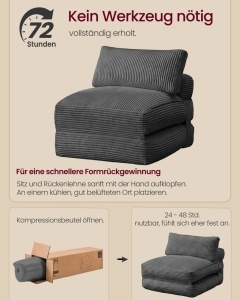 Canapea extensibila Camila, Gri ardezie, 89x195x40 cm - Img 6